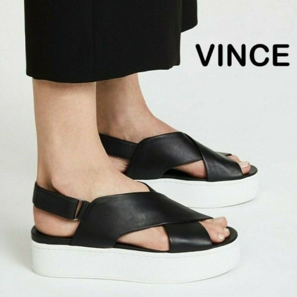 VINCE JENAYA LEATHER WEDGE SLINGBACK PLATFORM SANDAL 6